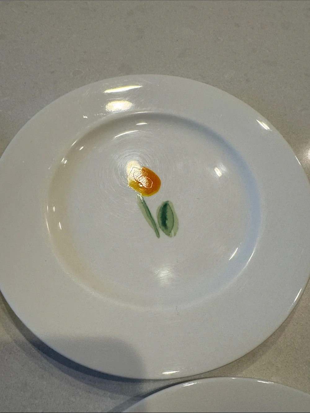 Crate&Barrel Anna artistry bone china Dessert Plates with Yellow Red Floral 4 pc